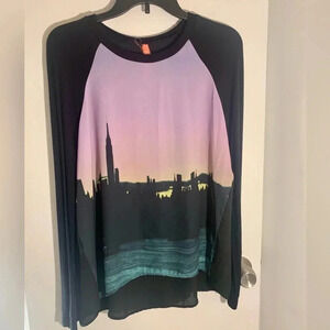 Eight Sixty Long sleeve City Skyline Blouse Shirt Size Medium